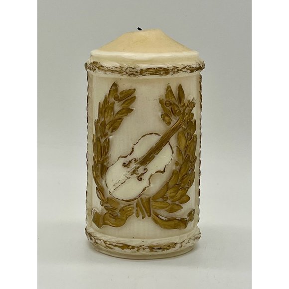 Vintage White & Gold Cello Pillar Candle - Picture 1 of 3